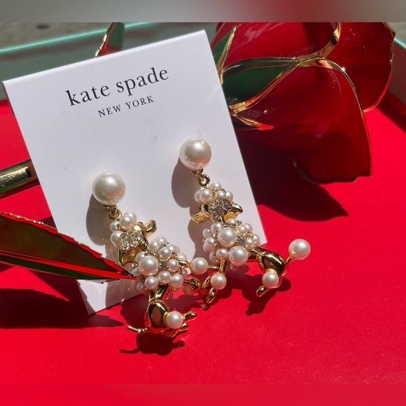 Kate Spade earrings,Kate Spade Gold and Pearl Dog Earrings. - Picture 1 of 16